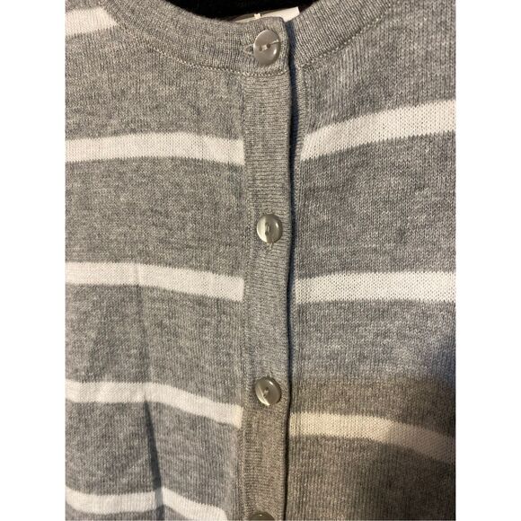 Loft women’s classic cardigan, gray and white striped sweater, size large - Picture 3 of 4
